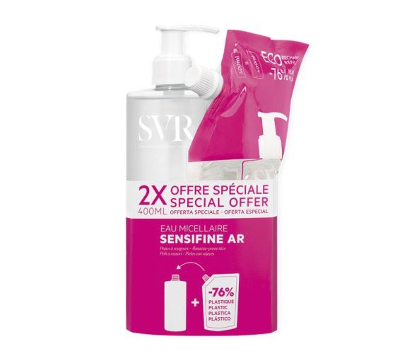 Sensifine AR Mizellenwasser für empfindliche, zu Rötungen neigende Haut SVR - Pumpflasche mit 400ml + Nachfüllpackung - image 1