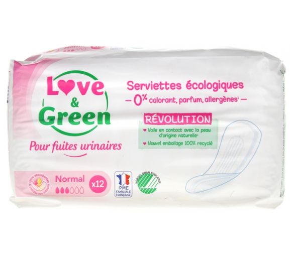 Ökologische Slipeinlagen für normale Harninkontinenz Love & Green - Packung mit 12 Slipeinlagen