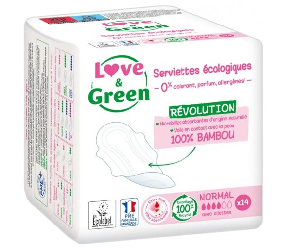 Hypoallergene Servietten Normal Love & Green - Packung mit 14 Servietten