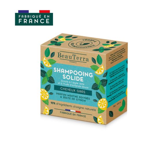Festes Shampoo für fettiges Haar mit Minz- und Zitronenduft BeauTerra - Shampoo von 75g