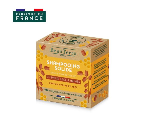 Festes Shampoo für trockenes und geschädigtes Haar mit Hafer- und Honigaroma BeauTerra - Shampoo von 75g