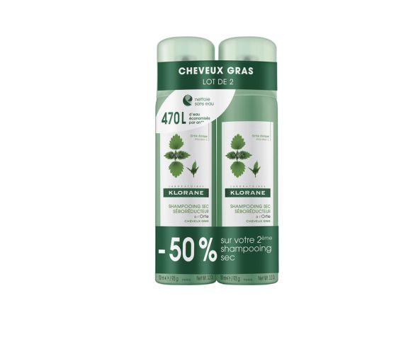 Klorane Seboreduzierendes Trockenshampoo mit Brennnessel - 2er-Pack mit 150 ml Sprays