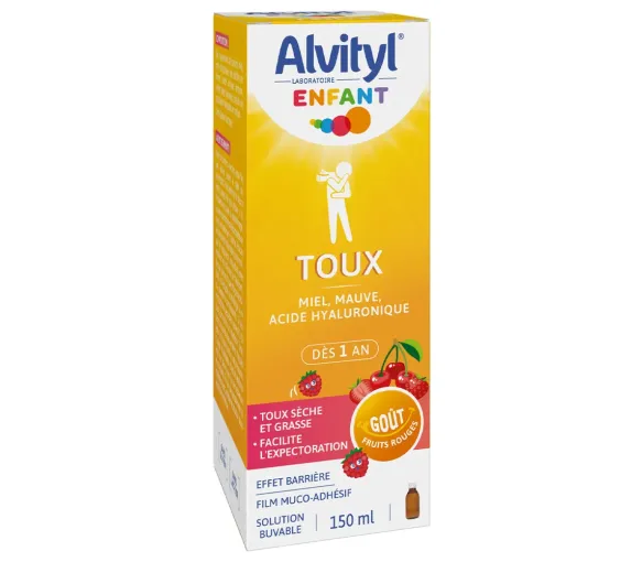 Alvityl Hustensirup für Kinder mit trockenem und produktivem Husten, Geschmack rote Früchte - Flasche mit 150 ml - image 1