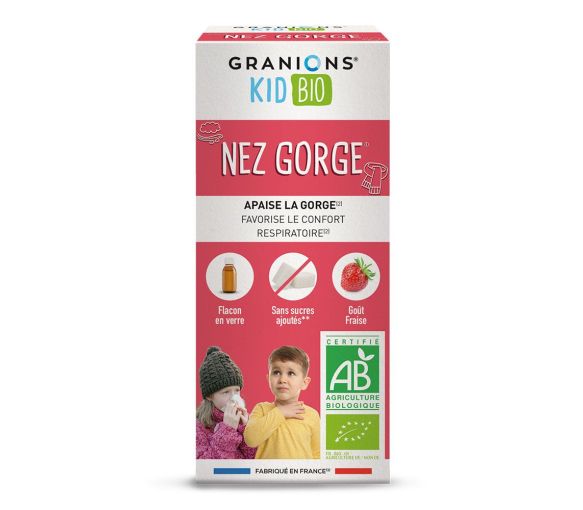 Bio-Himbeer-Geschmack Nasen- und Rachensirup für Kinder Granions - Flasche mit 125g