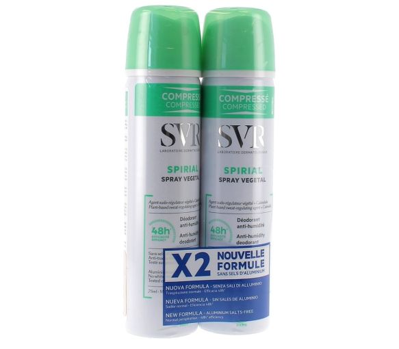 Spirial Pflanzen-Deodorant Anti-Feuchtigkeit 48h SVR - 2er-Pack mit 75 ml Sprays