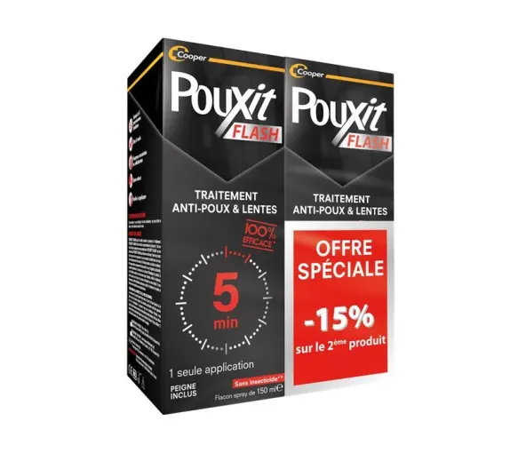 Spray Flash Behandlung gegen Läuse und Nissen Pouxit - 2er-Pack mit 150 ml Sprays - image 1