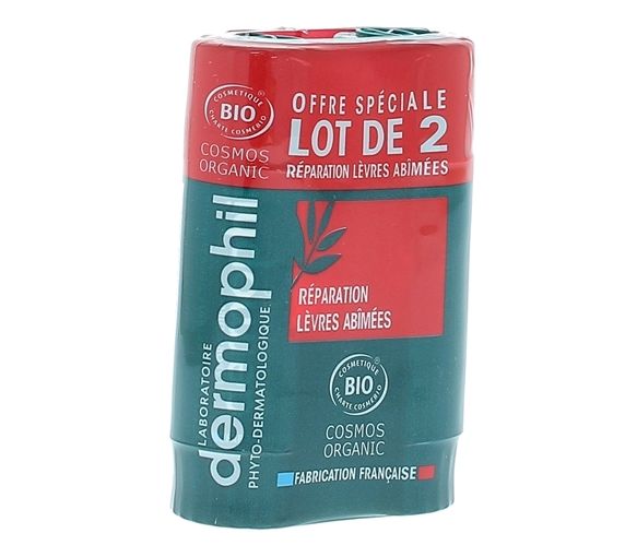Lippenbalsam Reparatur für geschädigte Lippen bio Dermophil Indien - 2er-Pack mit 4g Stiften