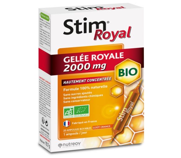 Stim Royal Gelée Royale 2000 mg Bio Nutreov - Schachtel mit 20 Ampullen