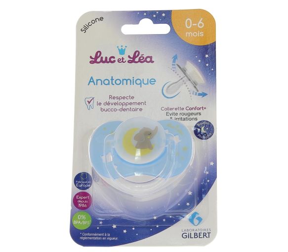 Anatomische Silikon-Schnuller mit Nacht-Ring 0-6 Monate Luc und Léa - ein Schnuller