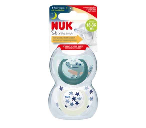 Schnuller Silikon Starlight Tag & Nacht 18-36 Monate NUK - 2er Pack Schnuller