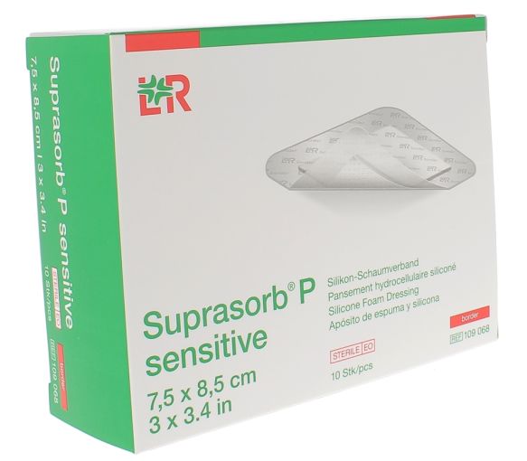 Suprasorb P sensitive border Silikon-Hydrogelverband Lohmann & Rauscher - 10 Einheiten von 7,5 cm x 8,5 cm
