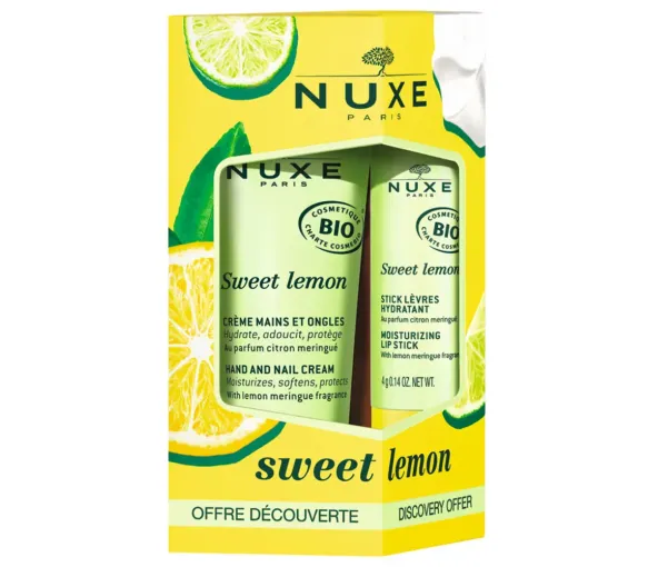 Sweet Lemon Bio-Hand- und Nagelcreme + Bio-Balsam für die Lippen von Nuxe - Set aus 2 Produkten