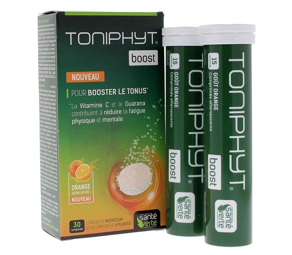 Toniphyt Boost Geschmack Orange Gesundheit Grün - Packung mit 30 Brausetabletten