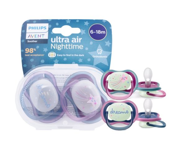 Ultra Air Nacht-Schnuller orthodontisch Nacht 6-18 Monate Philips Avent - 2er-Pack Schnuller