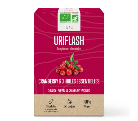 Uriflash Cranberry & 3 ätherische Öle Léro - Packung mit 20 Kapseln