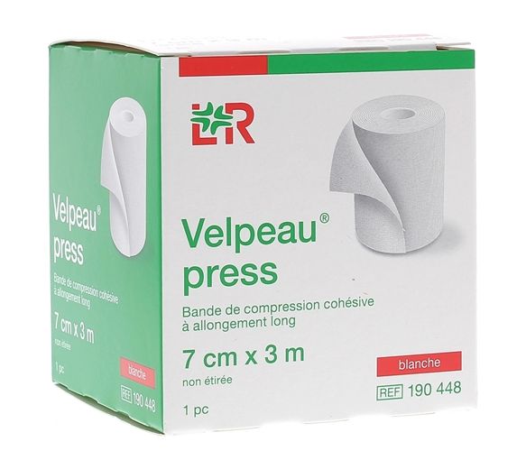 Velpeau Press Kohäsive Kompressionsbinde mit langer Dehnung - Schachtel mit einem weißen Band von 7x3cm - image 1