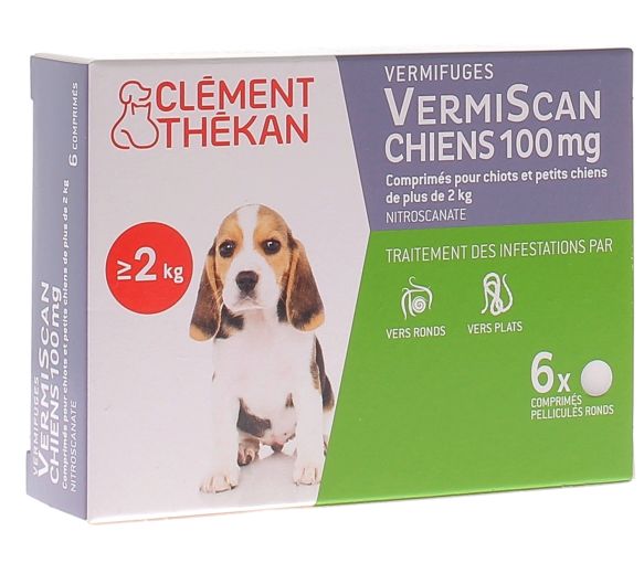 VermiScan Hunde 100 mg Clément thékan - 6 überzogene runde Tabletten - image 1