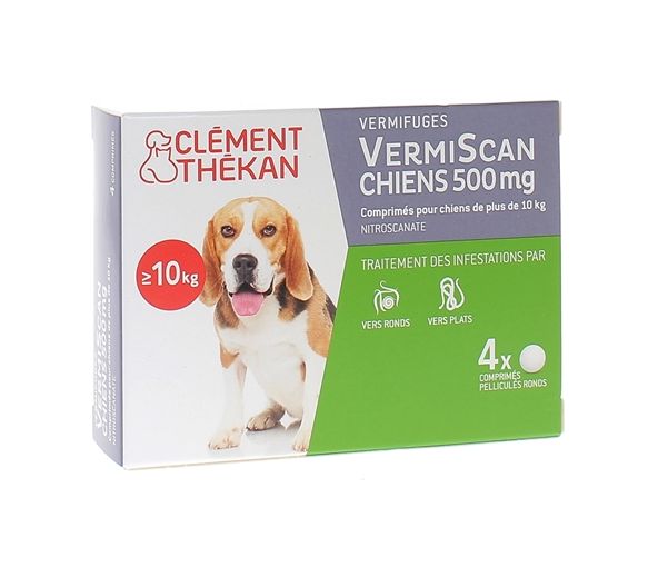 VermiScan Hunde 500 mg Clément thékan - 4 überzogene runde Tabletten