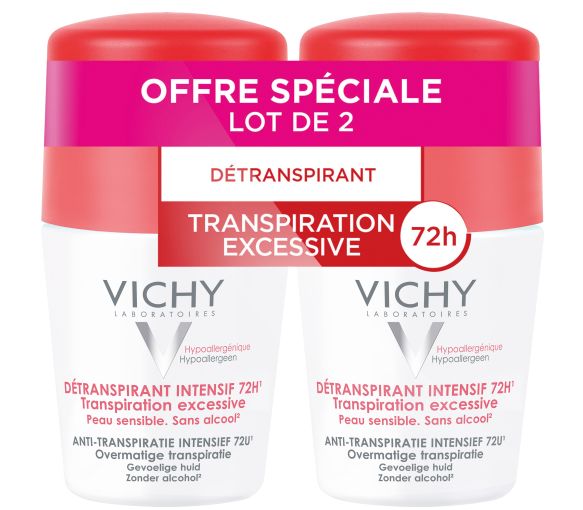 Intensiv-Deodorant 72h gegen übermäßiges Schwitzen Vichy - 2er-Pack 50 ml Roll-On - image 1