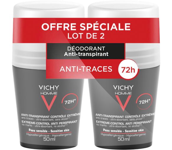 Antitranspirant-Deodorant 72h empfindliche Haut Vichy Herren - 2er Pack mit 50 ml Roll-On-Flaschen - image 1