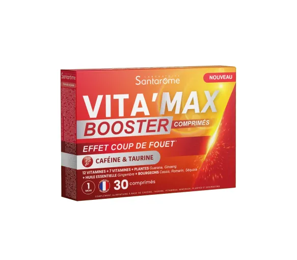 Vita'Max Booster Koffein- & Taurin-Tabletten Santarome - Packung mit 30 Tabletten - image 1