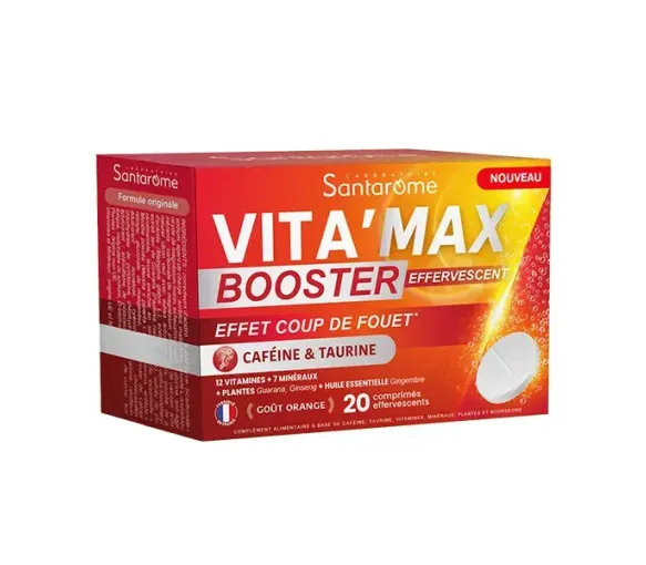 Vita'Max Effervescent Booster Koffein & Taurin Santarome - Packung mit 20 Brausetabletten - image 1