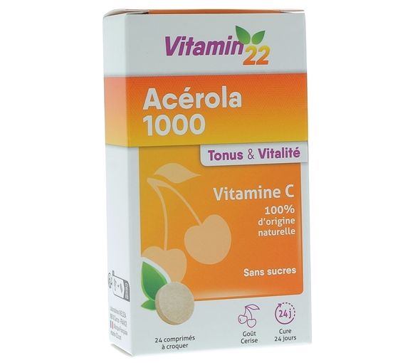 Vitamin'22 Acerola 1000 Vitamin C Ineldea - Packung mit 24 Kaudabletten - image 1