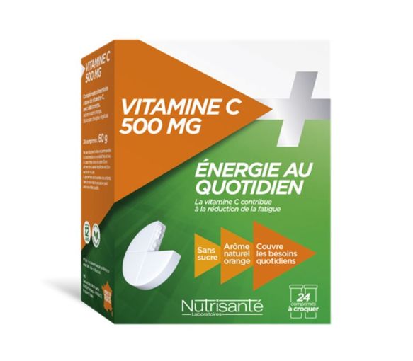 Vitamin C 500 mg Energie für den Alltag Nutrisanté - Packung mit 24 Kautabletten