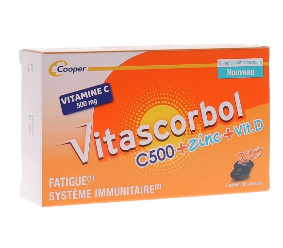 Vitamin C 500 + Zink + Vitamin D Vitascorbol - Packung mit 30 Kapseln - image 1