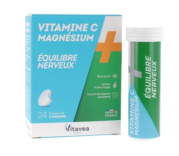Vitamin C + Magnesium Nervous Balance Nutrisanté - Schachtel mit 24 Kautabletten