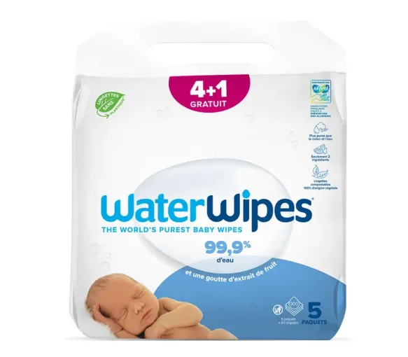 Waterwipes Baby-Feuchttücher - 4x60 Tücher Pack + 1 gratis