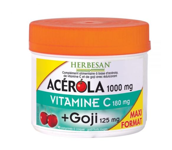 Acerola 1000 mg + Vitamin C 180 mg + Goji 125 mg Herbesan - Dosis von 90 Kautabletten