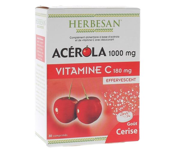 Acerola 1000 mg + Vitamin C 180 mg Herbesan - Packung mit 30 Brausetabletten - image 1