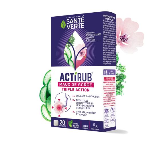 Actirub Halsschmerzen Dreifachwirkung Santé Verte - Packung mit 20 Lutschtabletten - image 1