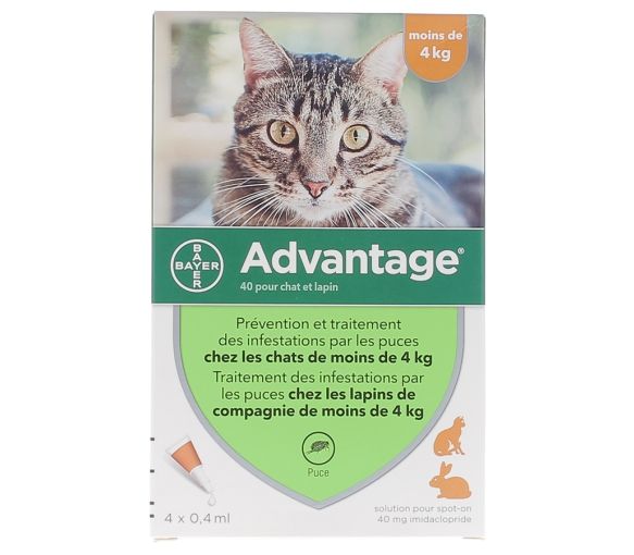 Advantage 40 für Katzen und Kaninchen unter 4 kg Bayer - Packung mit 4 Pipetten