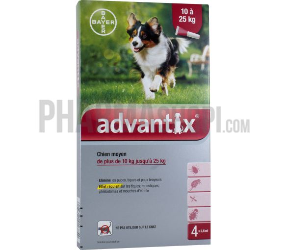 Advantix Hund mittel von 10 bis 25 kg Bayer - Packung mit 4 Pipetten
