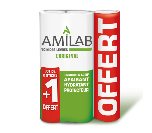 Lippenbalsam Amilab - 2 Sticks im Set + 1 gratis