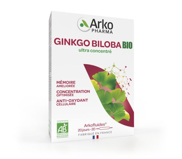 Arkofluides Ginkgo Biloba Gedächtnis Konzentration bio Arkopharma - Packung mit 20 Ampullen - image 1