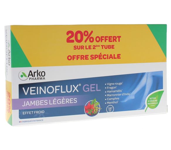 Veinoflux Gel leichte Beine Kühleffekt Arkopharma - 2er Pack mit 150 ml Tuben