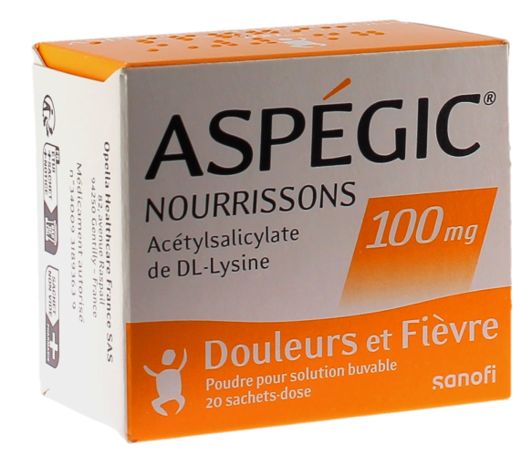 Aspegic Säuglinge 100mg Pulver zur Herstellung einer Lösung zum Trinken in Einzeldosisbeuteln - Packung mit 20 Beuteln - image 1