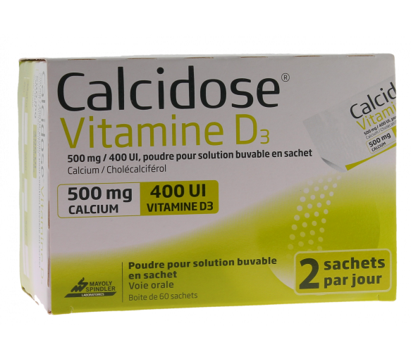 Calcidose Vitamin D3 500mg/400UI Pulver zur Herstellung einer trinkbaren Lösung in Beuteln - Schachtel mit 60 Beuteln - image 1