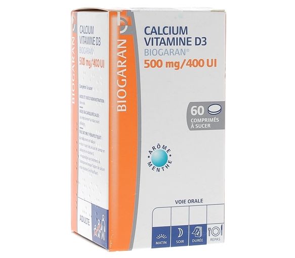 Calcium Vitamin D3 Biogaran 500mg/400 UI - Packung mit 60 Lutschtabletten - image 1