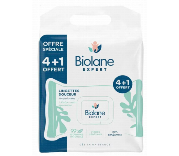 Biolane sanfte, unparfümierte Feuchttücher - 4 + 1 gratis