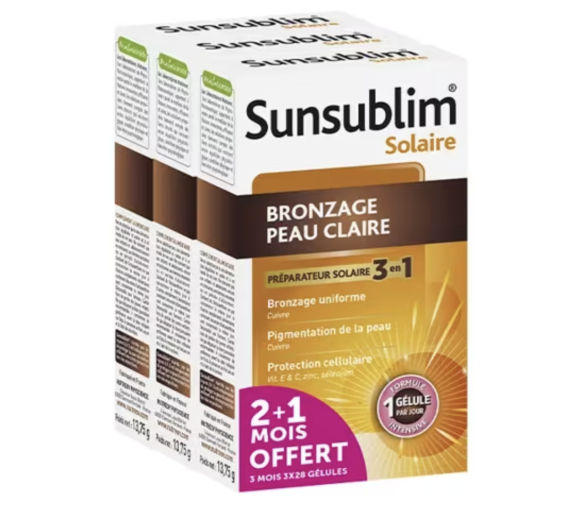 Sunsublim Sonnenbräune helle Haut Nutreov - 3 Schachteln mit 28 Kapseln