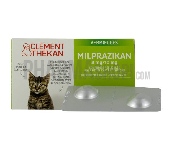 Milprazikan 4 mg / 10 mg Filmtabletten für kleine Katzen Clément Thékan - Packung mit 2 Tabletten