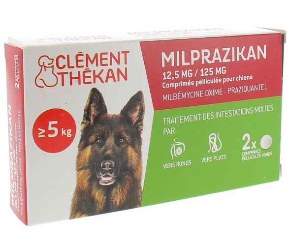 Milprazikan 12,5 mg / 125 mg Filmtabletten für Hunde Clément Thékan - Packung mit 2 Tabletten