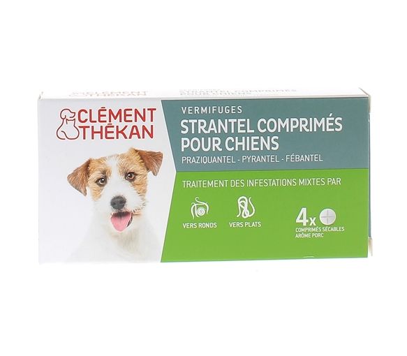 Strantel Wurmkur-Tabletten für Hunde mit Schweinegeschmack Clément Thékan - Packung mit 4 teilbaren Tabletten