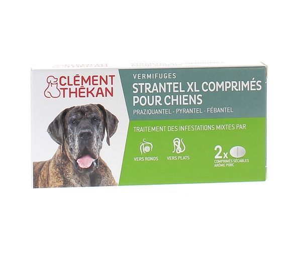 Strantel XL Hunde Wurmtabletten mit Fleischgeschmack Clement Thekan - Packung mit 2 teilbaren Tabletten