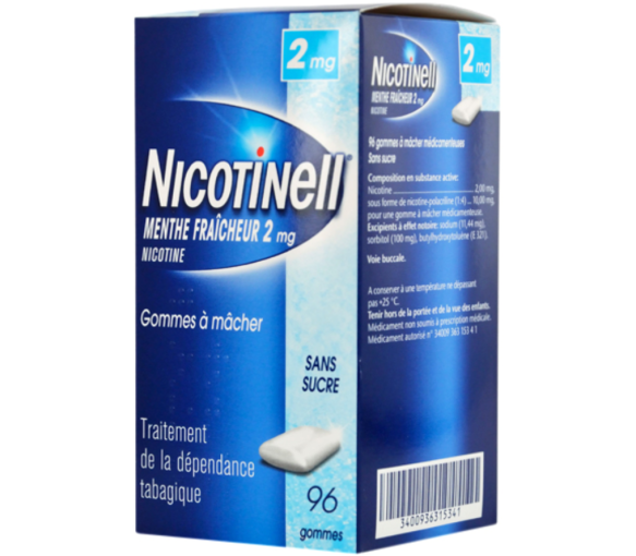 Nicotinell frische Minze 2mg zuckerfreie Kaugummis - Packung mit 96 Kaugummis