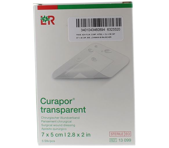 Curapor transparent steril Velpeau Lohmann & Rauscher - 5 Pflaster von 7 x 5 cm
